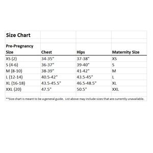 A Glow Maternity Size Chart